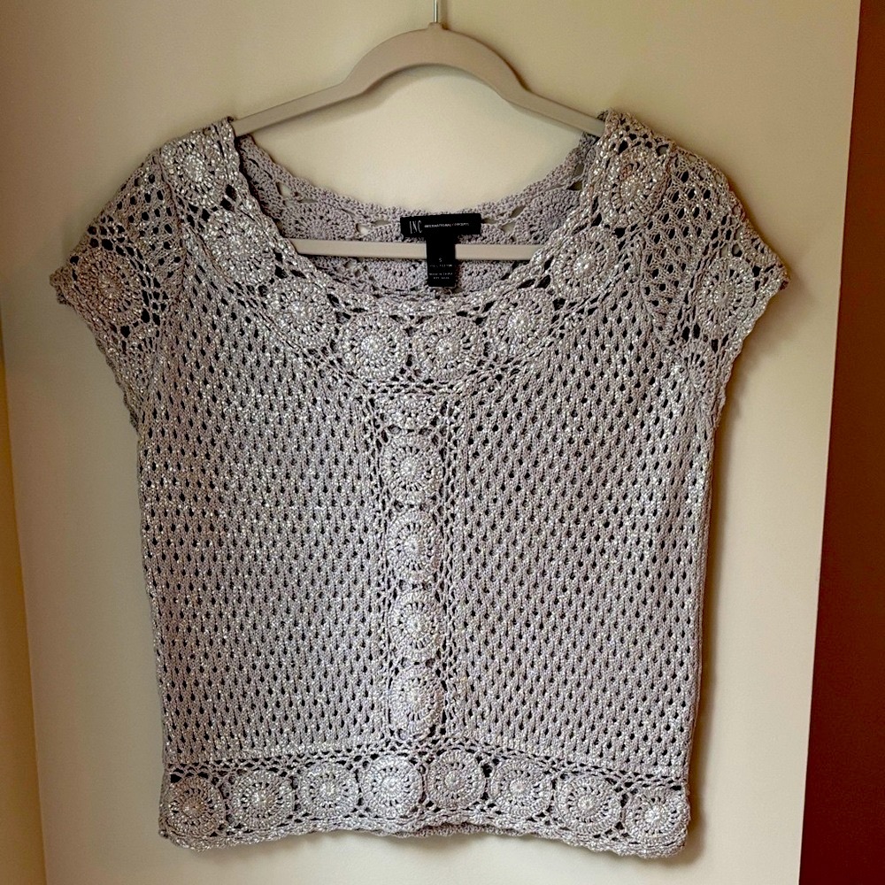 INC Silver Crochet Cap Sleeve Sweater